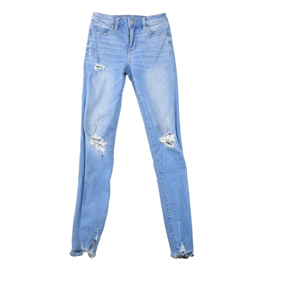 American Eagle Jeans Womens 0 Long (24x29) Super Hi-Rise Jegging Distresed